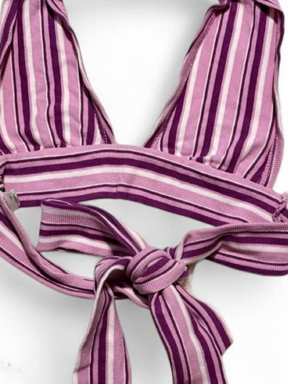 SHEIN Purple White Striped Halter Crop S